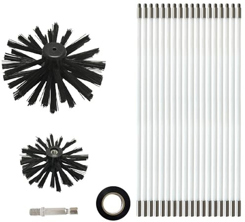 Cepillo de chimenea de hasta 7,2 m, kit de limpieza de ventilación en seco, cabezal de cepillo de 100/150 mm, 410 mm de largo, barra flexible, para diferentes chimeneas, tubos, cepillos de limpieza