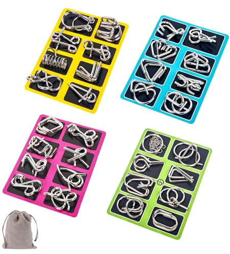 Metal Montessori Puzzle Solving 24, Metal Brain Teaser Puzzle Set, Montessori Iq Wire Puzzle Toy for Kids & Adults, Mind Game Logic Puzzles to Improve Focus & Problem Solving (Mix)
