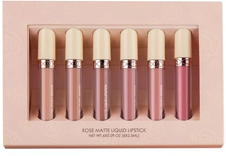 6Pcs Rose Matte Liquid Lipstick Set - Non-Stick -Lasting 12H Wear 6 Shades for Daily Party Use