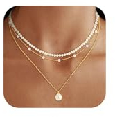 3 Collane a Strati con Perle Donna Regolabile,Collane Girocollo Perle Placcato Oro 14K,Gioielli di Tendenza per Donne