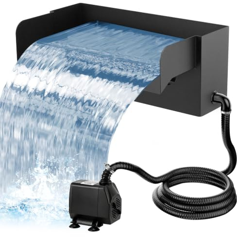Pond Waterfall Kit 12 Inch 800GPH 45W Submersible Pump for Garden | Pond Waterfall Filter,Stainless Steel,Super Quiet, Adjustable Flow Pump,10Ft Cord,Complete Kit,Easy Setup