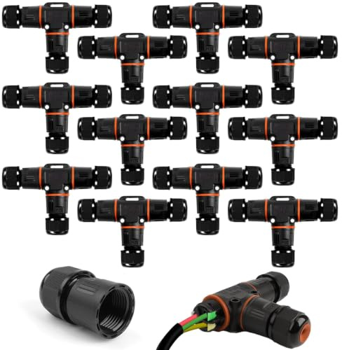 12 Pièces Boîte de Jonction IP68 Connecteur Étanche Forme de T Connecteur Électrique Étanches Boîte de Dérivation Extérieur Connecteurs Câbles 3 Voies Ø 3-12 mm