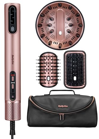 BaByliss Air Wand – Haartrockner, Glätteisen und Styler in einem & Diffusor | Nass- und Trocken-Warmluftbürste, keine Hitzeschäden, leichtes airstyler, Anti-Frizz, 3 Aufsätze, Geschenktüte, Rosa, AS6556E