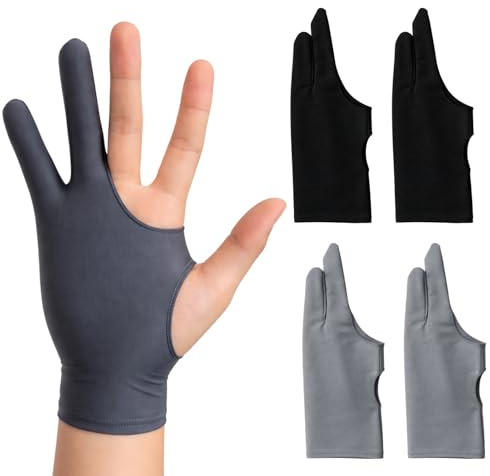 4 pezzi guanto da disegno Drawing Glove, guanto artista a 2 dita per tablet e superfici di disegno digitali, riduce attrito e impronte, per mancini e destrorsi
