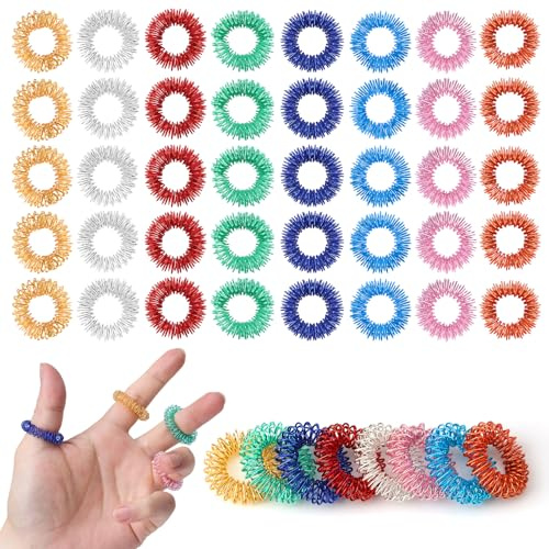 lulir Akupressur Ring 40 Stück, Akkupressurringe, Anti Stress Ring | Anti Stress Massageringe für Finger, Skill Ringe für Stressabbau und Entspannung, Akkupressurringe zur Förderung(Bunte)