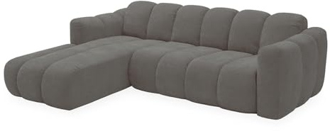 MIUFORM Michell Ecksofa mit Schlaffunktion | 252 x 182 x 75 cm | L-Form Links | Klappsofa mit Bettfunktion | 6 Sitzer Sofa | Modernes Schlafsofa Klappbar | Pflegeleichter Stoff | Grau