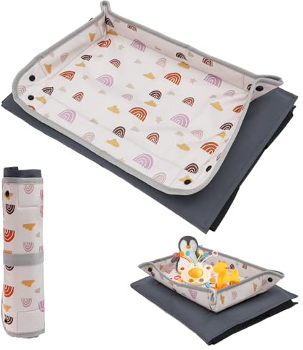 GWCYMYD Airplane Tray Table Cover, 44x30 cm Foldable Polyester Kids Travel Desk, Toddler Flight Essentials Toy Organiser for Train Journeys(Rainbows)