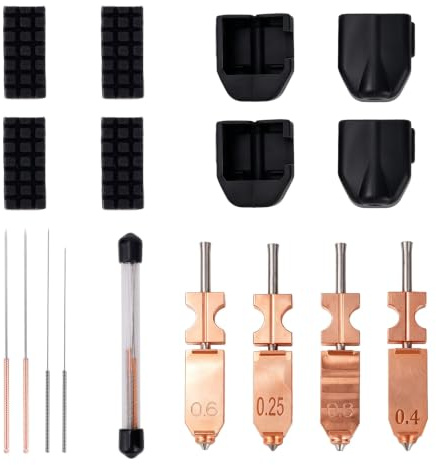 Penitue 4stk 3D-Drucker Düsen für Flashforge AD5X, 0,25/0,4/0,6/0,8mm Schnell Abnehmbar Hotend-Heizelement Inklusive Silikonsocken Düsenbürste und Reinigungsnadel