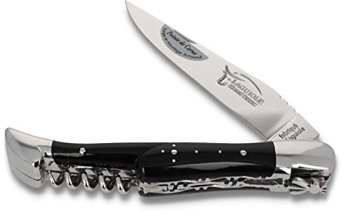 Laguiole Taschenmesser von Honoré Durand Frankreich - Griff dunkle Hornspitze - Doppelplatine - Korkenzieher - 12 cm handgefertigtes Messer