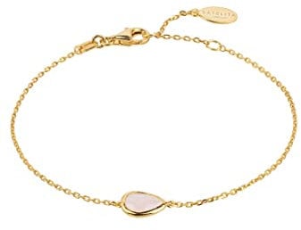 LATELITA Pisa Gemstone Bracelets 18ct Gold Plated Sterling Silver Natural Gemstone Pear Pink Rose Quartz Pink Gold January