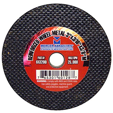 Mercer Industries 613200 Reinforced Metal Cut-Off Wheel for Metal, 3 x 3/16 x 3/8 (25 Pack)