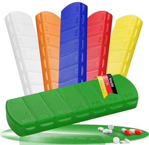 Aufbewahrungsdose 'Seven Days' - BPA-freie Tablettenbox 7 Tage - Medikamentenbox klein für Senioren - Pillendose mit 7 Fächern perfekt für Morgen, Mittags, Abends - Pill Box für die Woche (Grün)