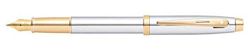Sheaffer 100 Chrome Fountain Pen with Gold Tone Trim and Medium Nib