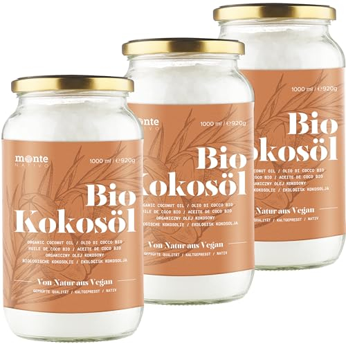 Aceite de Coco Orgánico de MonteNativo - 3000ml (3 litro) – Grasa Orgánica de Coco, Aceite Orgánico de Coco, Nativo, Primera Prensión en Frío– Para Cocinar - Para la Piel y El Pelo