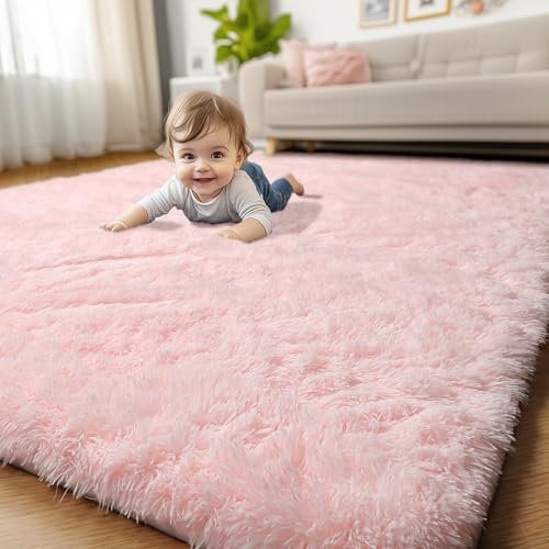 Amdrebio Tapis de Couloir à Poils Longs pour Chambre de Fille – Tapis Pelucheux à Poils Longs pour Salon, Chambre d'enfant, dortoir, Tapis Rose, rectangulaire, Jolie décoration de Chambre de bébé