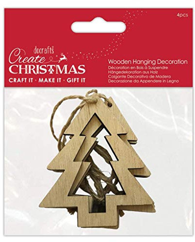 Create Christmas Wooden Shapes, Cutout Trees, Brown, Pack of 4, Suitable for Home, Wood Paint, Wooden Toys and Card Craft, Ideal for Christmas Decorations and Card Making Supplies