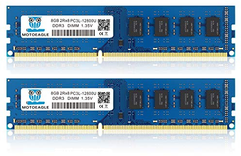 motoeagle DDR3L-1600 UDIMM 16GB Kit (2x8GB) PC3L 12800 8GB Unbuffered Non-ECC 1.35V CL11 2Rx8 DDR3 DDR3L 1600MHz Dual Rank 240-Pin Desktop Arbeitsspeicher