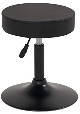 KAYELLES Tabouret de Travail Bureau sans roulettes, épais siège Rond Simili Cuir rembourré, Hauteur réglable 43 à 57 cm, Large Base métal Anti dérapant YU (Noir)