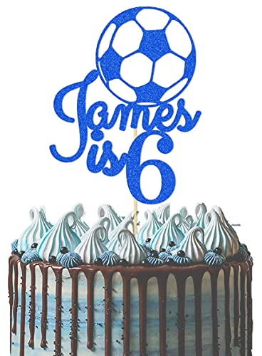 Personalised with Any Name Any Age Football Lovers Cake Topper for Son Daddy Custom Happy Birthday Cake Decoration Multicolour Glitter Card 6th 8th 10th 13 16 18 21 30 40 50 60 (Royal blue)