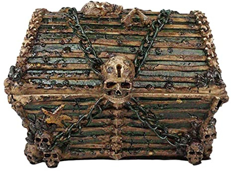Ebros Totenkiste Piraten-Davy Jones Spukschiff, Totenköpfe und Knochen, dekorativer Schmuckkasten mit Scharnieren, 14 cm lang, Schatzkiste, Design Makabre, Halloween-Requisite