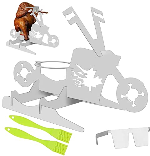 Zhiwei Hähnchenhalter Grill Amerikanisches Motorrad BBQ, Tragbarer Hühnerständer BBQ, Bierdosenhalter Grillrost mit Gläsern, Hähnchen Grill für Backofen Grillofen Camping Küchenbedarf Indoor Outdoor