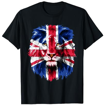 Union Jack UK Flag Lion Face Great Britain Union Jack Flag T-Shirt