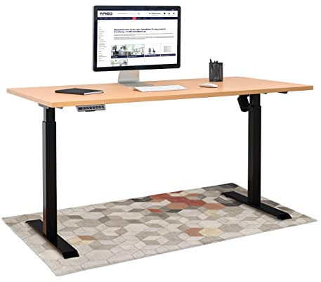 KRIEG HighDesk SMART Höhenverstellbarer Schreibtisch 160 x 80 cm I Schwarz + Buche - Elektrischer Sitz- & Stehtisch mit Tischplatte - Stehschreibtisch Elektrisch Höhenverstellbar