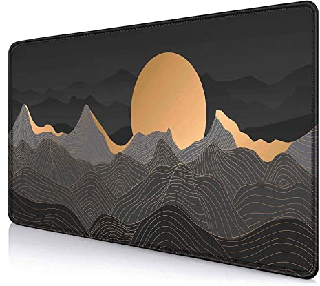 IMAYONDIA Schreibtischunterlage, Größe XL (89.9x39.9 cm), abstrakte Berge und Mond, XXL-Gaming-Mauspad, große Tastatur-Schreibtischunterlage für Desktop, Boho-Computerzubehör