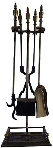 Bronze 78 cm/Kaminbesteck-Werkzeugset, Gusseisen, Strapazierfähiges 5-Teiliges Kaminbesteck-Set, Für Wohnzimmer/Draußen/Drinnen, Zange, Schaufel, Antike Bürste, Schürhakenständer