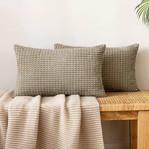 EMEMA Kordsamt Kissenbezug Granulat Dekorative Sofakissen Dekokissen Kissenbezüge Couchkissen Kissenhülle Weich Kissen Bezug Zierkissen für Sofa Couch Wohnzimmer 2er Set 30x50 cm Sandfarbe