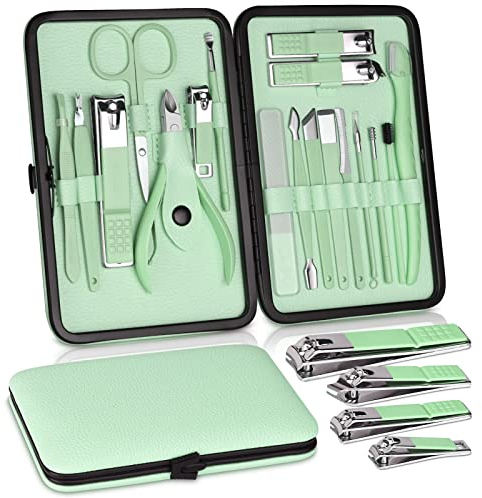 JUPELI Nagelset, Pediküre Set, Maniküre Set Männer, Edelstahl Nagelknipser Kit Set, Professionelles Nagelpflege Werkzeuge, Nagelschere Grooming Kit, Valentinstag Weihnachten Geschenk (Grün)