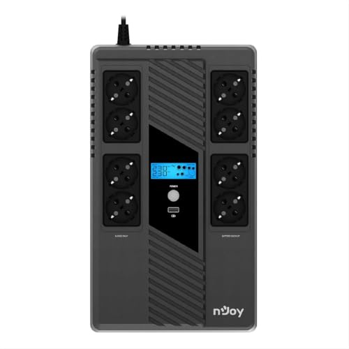 NJOY Token 800 UPS Gruppo di Continuità 800VA 480W | 8 Prese Schuko | Tecnologia Line Interactive AVR | Caricatore USB 2.1A | Display LCD | Software PC Incluso | Protezione Blackout per PC Router NAS