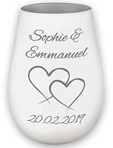 Photophore en Verre - Coeurs d'amour - personnalisé - Mariage - Cadeau – Blanc/Argent - Saint Valentin - l'amour de ma Vie - pour Femme et Homme
