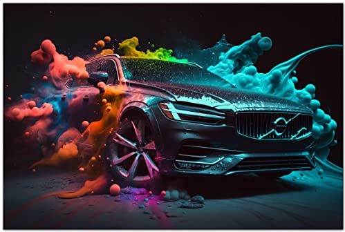 Printonia Bild auf Leinwand 120x80cm Volvo Abstrakt Art Automobil Bilder Deko Dekoration Wandbild Kunstdruck