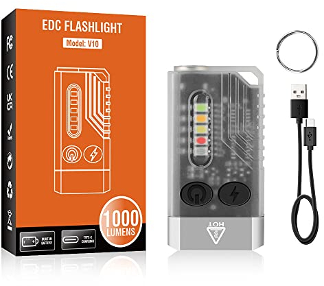 Aedcbaide Torches Led Super Bright Rechargeable Torch, 1000 Lumen Small Torch Mini Flashlight with Key Ring, 5 Levels & 8 Modes Lighting,Magnetically Adsorbed & Buzzer,Waterproof for Power Cuts Hiking