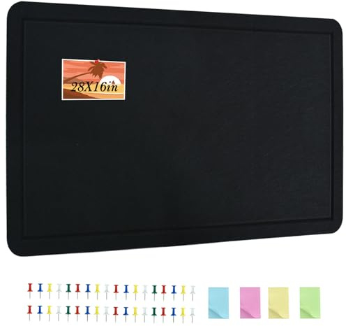 Vuzvuv Große Korktafel mit 50 Pinnnadeln und Haftnotizen, selbstklebende Pinnwand, keine Schäden an der Wand, Filz-Pinnwand für Notizen, Fotos, Zeitpläne, Büros, Zuhause, 71,1 x 40,6 cm, Schwarz