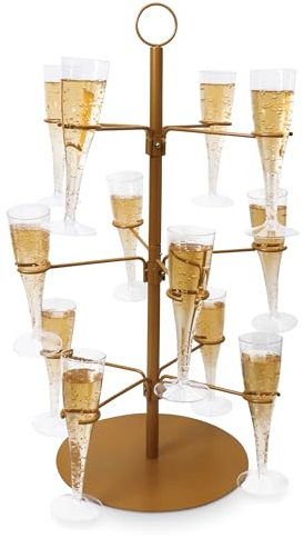 Cocktail Tree Stand, Wine Glass Flight Tasting Display For Drinks, 3 Tier - 12 Holders For Champagne, Cocktails, Martini, Margarita Cups at Weddings, Bridal Shower, Mimosa Bar Parties & Events (Gold)