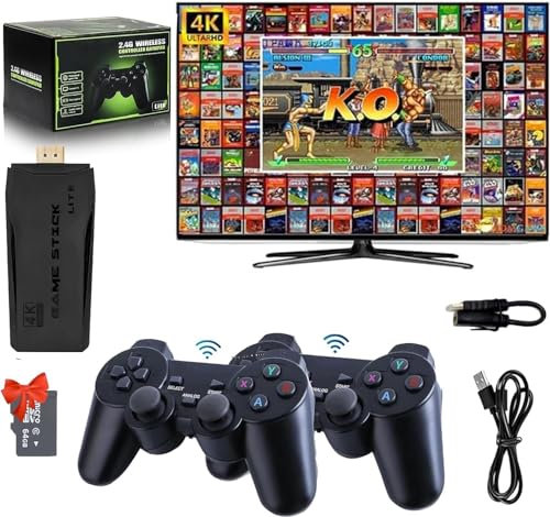 Console de jeu rétro sans fil, bâton de jeu rétro, jeu nostalgique, sortie HDMI 4K, bâton de jeu vidéo Plug and Play, 20 000 jeux intégrés + carte SD (64 G)