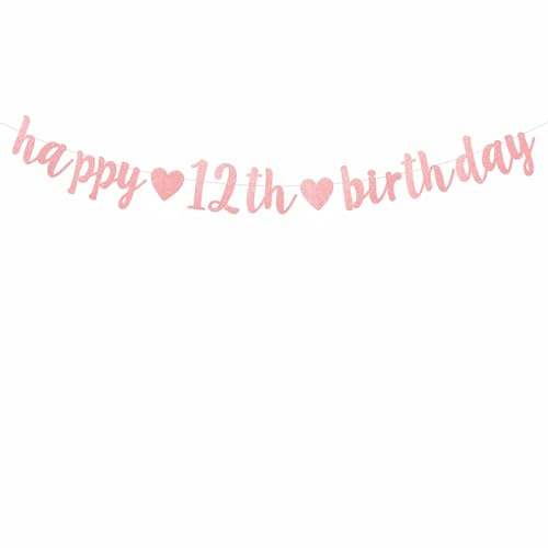 happy 12th birthday banner rose gold