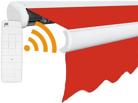 Arilco Elektrische Vollkassettenmarkise Kassettenmarkise Gelenkarmmarkise Markise Sonnenmarkise Sonnenschutz in vielen Farben und Größen wählbar in der Kassettenfarbe Weiß (5x3m Rot)