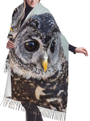 LAMAME Frohe Weihnachten gedruckt Kaschmir Sinn Schal mit Fransen Rand Quaste Schal Mode langer Schal, Eulenmotiv, One size