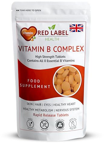 Red Label Health Vitamin B Complex High Strength, Pack of 200 Tablets (6+ Months Supply), All 8 Essential B Vitamins in 1 Tablet for Men & Women, B1, B2, B3, B5, B6, B12, Biotin & Folic Acid, UK