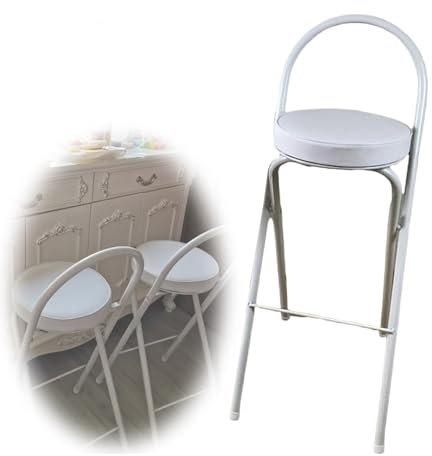 Tragbarer Barhocker Klappbar mit Lehne, 65/70/75cm Runder PU-Gepolsterter Faltbarer Theken-Hochstuhl mit Metallrahmen, Klapphocker für Erwachsene, Küche, Garten, Geschäft, Café ( Color : White 1pc , S