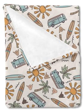 HawSkgFub Babydecke mit tropischer Kokosnussbaum, Strand-, Sonnen-, Flanell-Fleece-Decke, weich, leicht, für Neugeborene, Kleinkinder, Kinder, Kinderbett, Bettwäsche, 60 x 80 cm