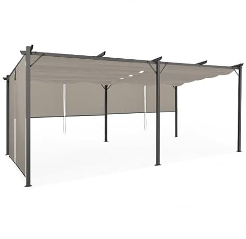 IDMarket - Pergola edizione speciale Tetto retrattile 3x6 M e 6 tende tortora