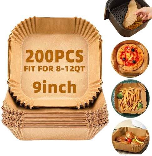 LYHOLKEER 9inch 200Pcs Air Fryer Liners Disposable,Non-Stick Food Grade Air Fryer Parchment Paper Liner,Oil Resistant, Waterproof Parchment Paper Sheets for 8-12 QT Air Fryer
