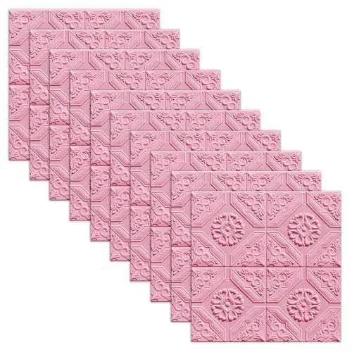 CWOQOCW 10pcs 3D Tile Brick Wall Sticker Self-adhesive Foam Panel Waterproof for Bedroom Kitchen Living Room Bathroom Home Decor Self-Adhesive Polyethylene Foam Removable (Pink)