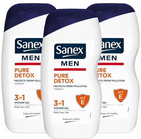 3 x 500ml | Sanex Men Pure Detox 3 In 1 Sensitive Shower Gel 500ml