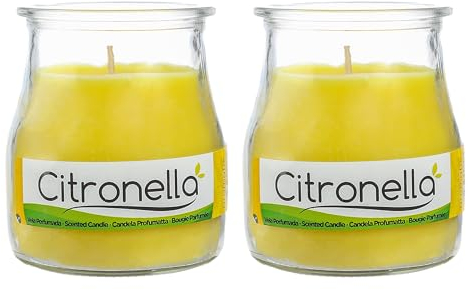 H HANSEL HOME Velas de Citronela en Vaso de Yogurt 100g x 2 - Antimosquitos Natural, Perfumadas, 24h Duración, 7x6 cm