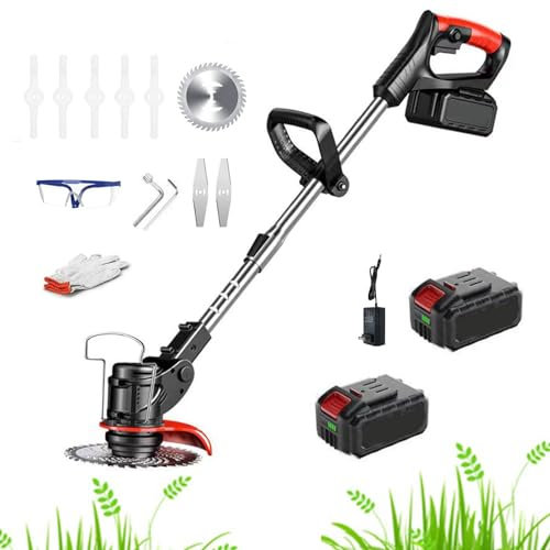 DéBroussailleuse De Jardin Sans Fil 21v Avec Batterie Et Chargeur/DéBroussailleuse à Lame LéGèRe/Pour Nettoyer Les Mauvaises Herbes,Les Arbres à Fleurs(2pcs battery,EU)